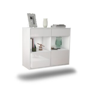 Sideboard Mobile | hängend | Korpus Weiß | Front in Hochglanz Weiß | 92x79x35cm (BxHxT)