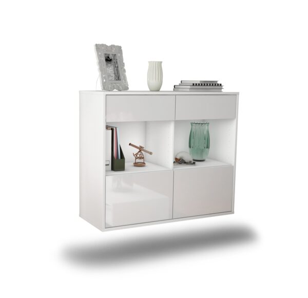 Sideboard Mobile | hängend | Korpus Weiß | Front in Hochglanz Weiß | 92x79x35cm (BxHxT)