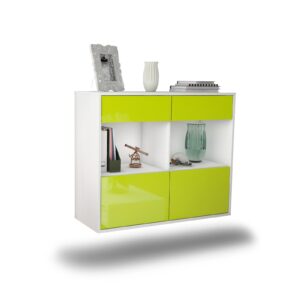 Sideboard Mobile | hängend | Korpus Weiß | Front in Hochglanz Grün | 92x79x35cm (BxHxT)