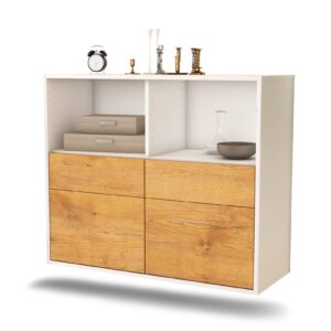 Sideboard Moreno Valley | hängend | Korpus Weiß | Front in Eiche Holz Optik | 92x79x35cm (BxHxT)