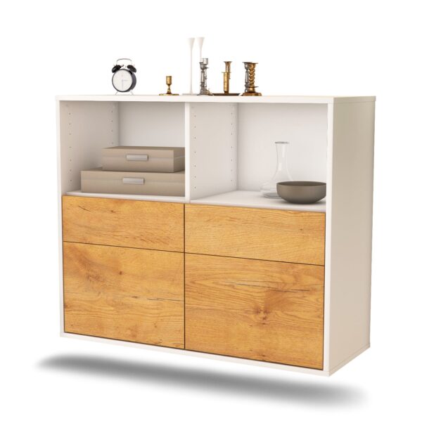 Sideboard Moreno Valley | hängend | Korpus Weiß | Front in Eiche Holz Optik | 92x79x35cm (BxHxT)