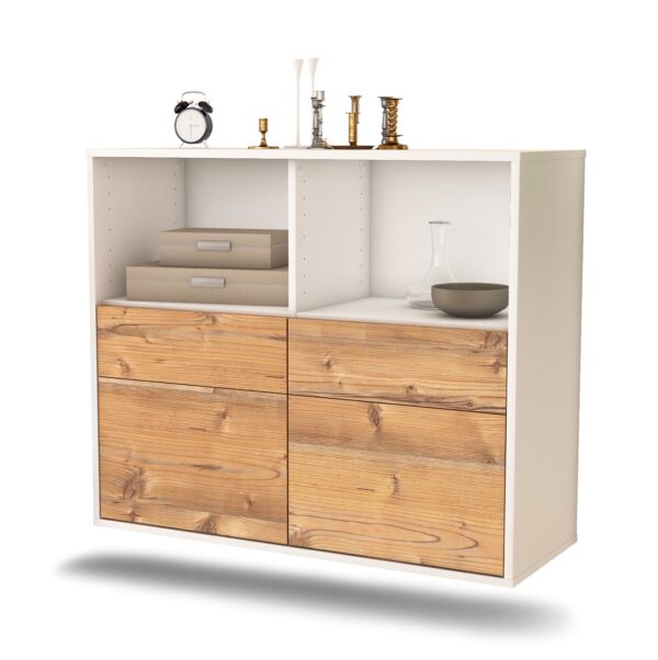 Sideboard Moreno Valley | hängend | Korpus Weiß | Front in Pinie Holz Optik | 92x79x35cm (BxHxT)