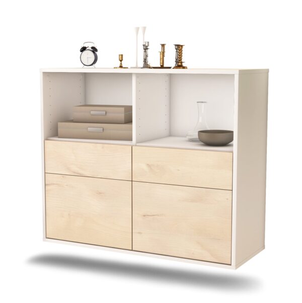 Sideboard Moreno Valley | hängend | Korpus Weiß | Front in Zeder Holz Optik | 92x79x35cm (BxHxT)