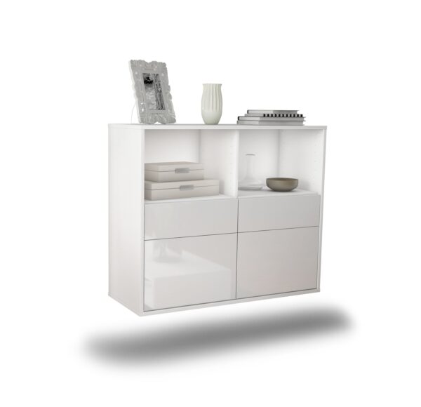 Sideboard Moreno Valley | hängend | Korpus Weiß | Front in Hochglanz Weiß | 92x79x35cm (BxHxT)