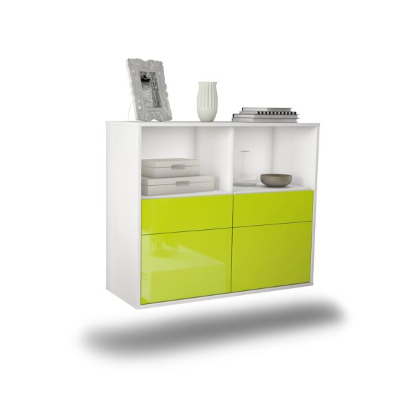 Sideboard Moreno Valley | hängend | Korpus Weiß | Front in Hochglanz Grün | 92x79x35cm (BxHxT)