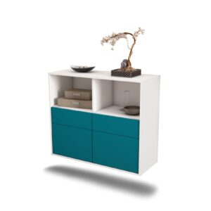 Sideboard Moreno Valley | hängend | Korpus Weiß | Front in Türkis | 92x79x35cm (BxHxT)