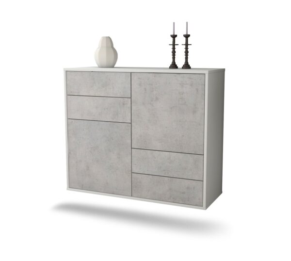 Sideboard Little Rock | hängend | Korpus Weiß | Front in Beton Optik | 92x79x35cm (BxHxT)