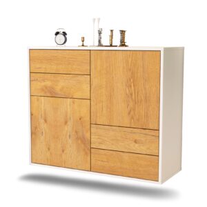 Sideboard Little Rock | hängend | Korpus Weiß | Front in Eiche Holz Optik | 92x79x35cm (BxHxT)