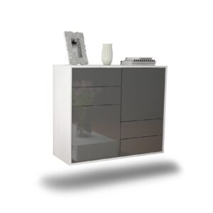 Sideboard Little Rock | hängend | Korpus Weiß | Front in Hochglanz Grau | 92x79x35cm (BxHxT)