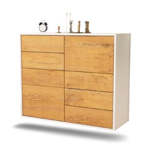 Sideboard Amarillo | hängend | Korpus Weiß | Front in Eiche Holz Optik | 92x79x35cm (BxHxT)