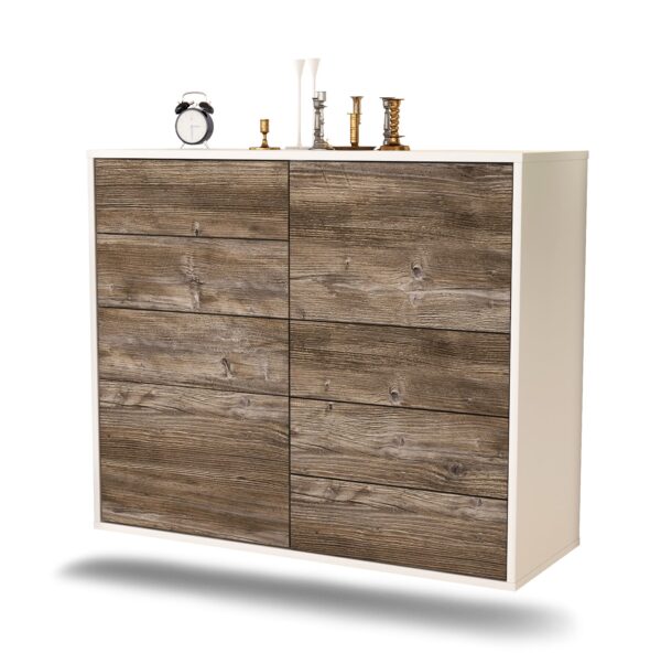 Sideboard Amarillo | hängend | Korpus Weiß | Front in Treibholz Holz Optik | 92x79x35cm (BxHxT)