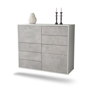 Sideboard Paradise | hängend | Korpus Weiß | Front in Beton Optik | 92x79x35cm (BxHxT)