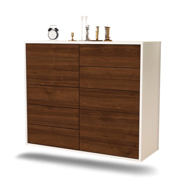 Sideboard Paradise | hängend | Korpus Weiß | Front in Walnuss Holz Optik | 92x79x35cm (BxHxT)
