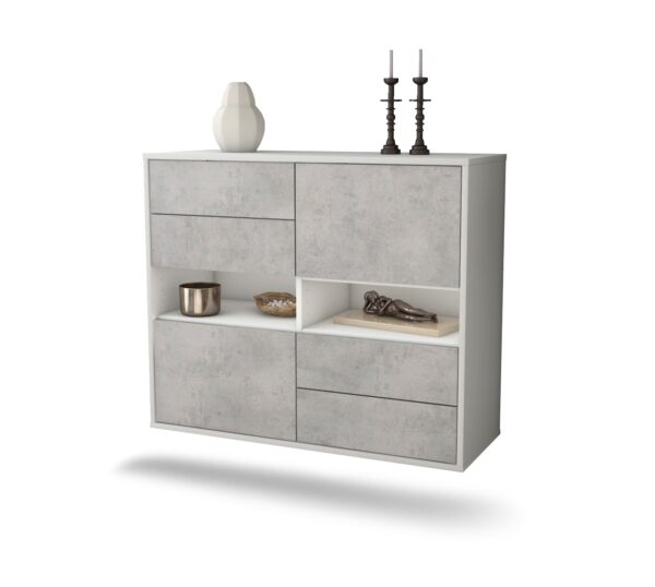 Sideboard Oxnard | hängend | Korpus Weiß | Front in Beton Optik | 92x79x35cm (BxHxT)