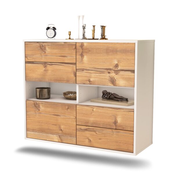 Sideboard Oxnard | hängend | Korpus Weiß | Front in Pinie Holz Optik | 92x79x35cm (BxHxT)