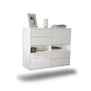 Sideboard Oxnard | hängend | Korpus Weiß | Front in Hochglanz Weiß | 92x79x35cm (BxHxT)