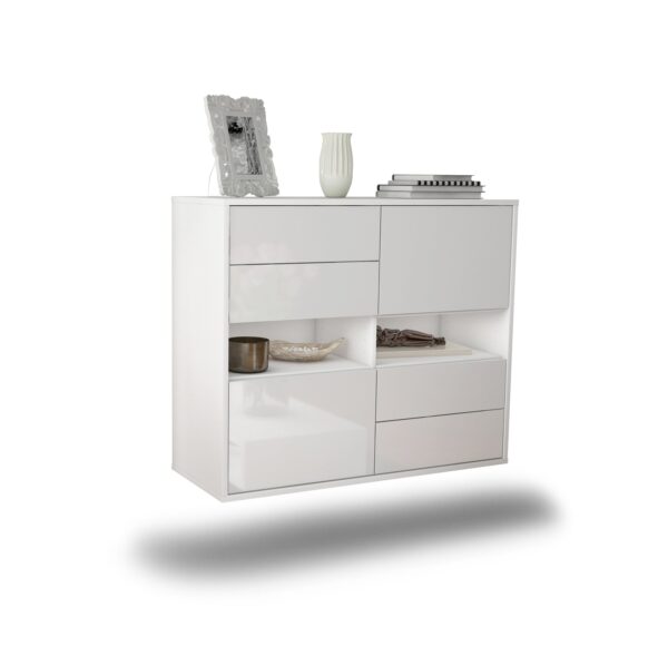 Sideboard Oxnard | hängend | Korpus Weiß | Front in Hochglanz Weiß | 92x79x35cm (BxHxT)