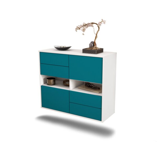 Sideboard Oxnard | hängend | Korpus Weiß | Front in Türkis | 92x79x35cm (BxHxT)