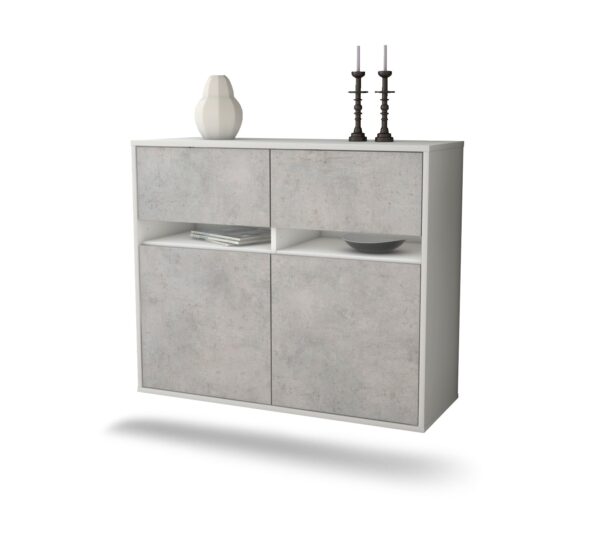 Sideboard Fort Lauderdale | hängend | Korpus Weiß | Front in Beton Optik | 92x79x35cm (BxHxT)