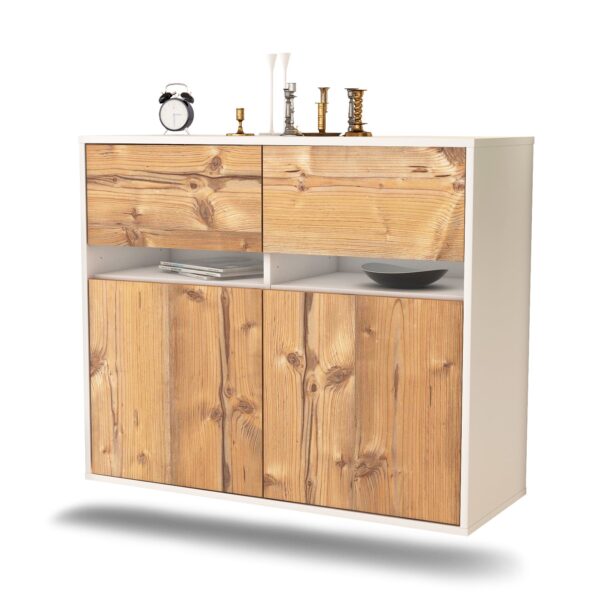 Sideboard Fort Lauderdale | hängend | Korpus Weiß | Front in Pinie Holz Optik | 92x79x35cm (BxHxT)