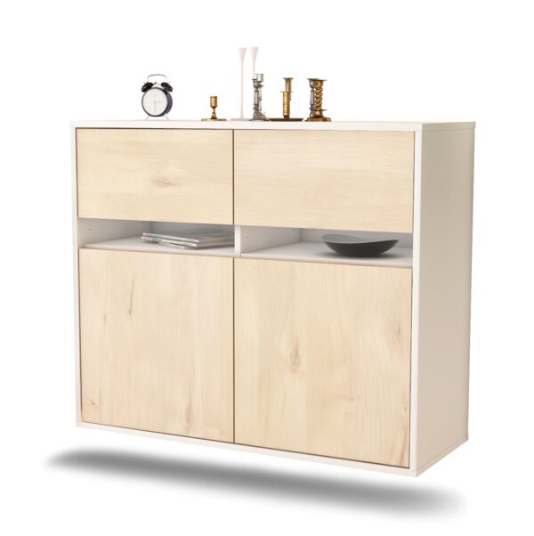 Sideboard Fort Lauderdale | hängend | Korpus Weiß | Front in Zeder Holz Optik | 92x79x35cm (BxHxT)