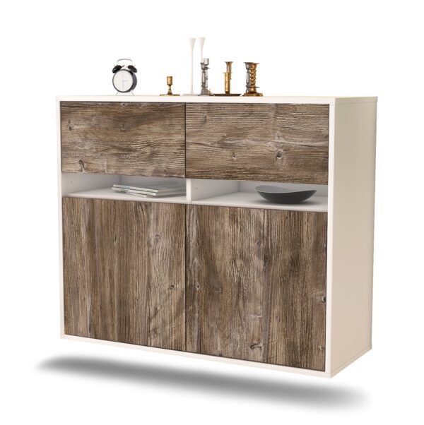 Sideboard Fort Lauderdale | hängend | Korpus Weiß | Front in Treibholz Holz Optik | 92x79x35cm (BxHxT)