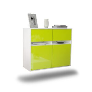 Sideboard Fort Lauderdale | hängend | Korpus Weiß | Front in Hochglanz Grün | 92x79x35cm (BxHxT)