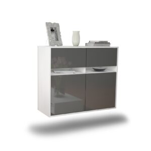 Sideboard Fort Lauderdale | hängend | Korpus Weiß | Front in Hochglanz Grau | 92x79x35cm (BxHxT)