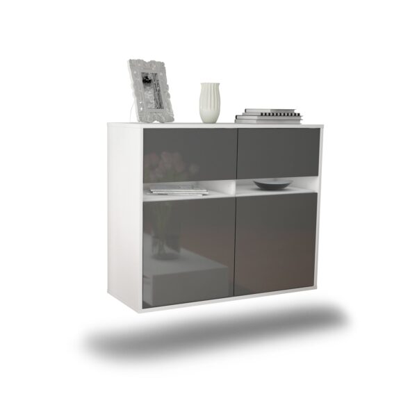 Sideboard Fort Lauderdale | hängend | Korpus Weiß | Front in Hochglanz Grau | 92x79x35cm (BxHxT)