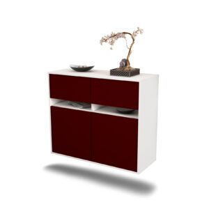 Sideboard Fort Lauderdale | hängend | Korpus Weiß | Front in Bordeaux | 92x79x35cm (BxHxT)