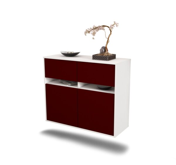 Sideboard Fort Lauderdale | hängend | Korpus Weiß | Front in Bordeaux | 92x79x35cm (BxHxT)