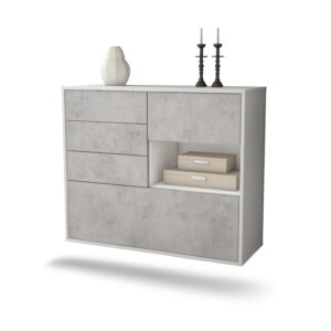 Sideboard Knoxville | hängend | Korpus Weiß | Front in Beton Optik | 92x79x35cm (BxHxT)