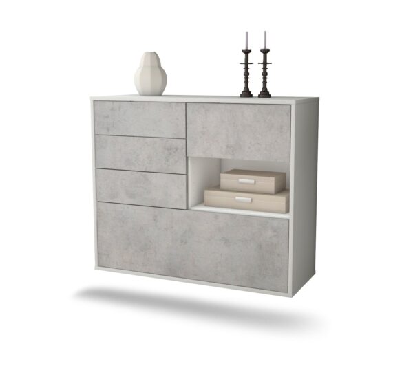 Sideboard Knoxville | hängend | Korpus Weiß | Front in Beton Optik | 92x79x35cm (BxHxT)
