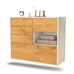 Sideboard Knoxville | hängend | Korpus Weiß | Front in Eiche Holz Optik | 92x79x35cm (BxHxT)