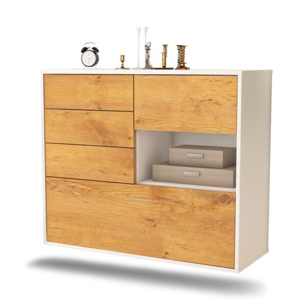 Sideboard Knoxville | hängend | Korpus Weiß | Front in Eiche Holz Optik | 92x79x35cm (BxHxT)