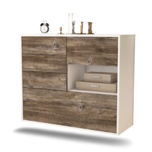 Sideboard Knoxville | hängend | Korpus Weiß | Front in Treibholz Holz Optik | 92x79x35cm (BxHxT)