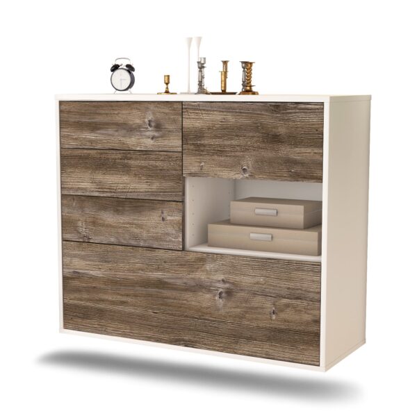 Sideboard Knoxville | hängend | Korpus Weiß | Front in Treibholz Holz Optik | 92x79x35cm (BxHxT)