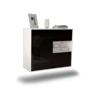 Sideboard Knoxville | hängend | Korpus Weiß | Front in Hochglanz Schwarz | 92x79x35cm (BxHxT)