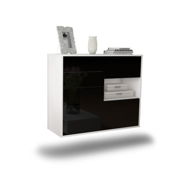 Sideboard Knoxville | hängend | Korpus Weiß | Front in Hochglanz Schwarz | 92x79x35cm (BxHxT)