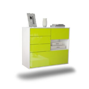 Sideboard Knoxville | hängend | Korpus Weiß | Front in Hochglanz Grün | 92x79x35cm (BxHxT)