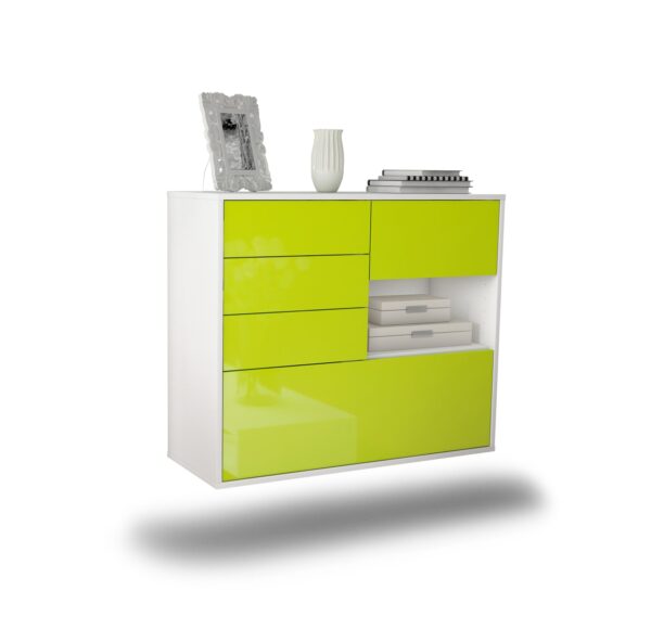 Sideboard Knoxville | hängend | Korpus Weiß | Front in Hochglanz Grün | 92x79x35cm (BxHxT)