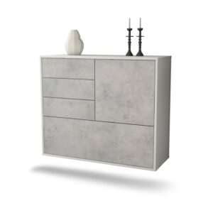 Sideboard Fontana | hängend | Korpus Weiß | Front in Beton Optik | 92x79x35cm (BxHxT)