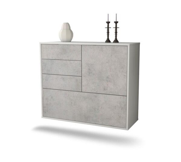 Sideboard Fontana | hängend | Korpus Weiß | Front in Beton Optik | 92x79x35cm (BxHxT)