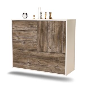 Sideboard Fontana | hängend | Korpus Weiß | Front in Treibholz Holz Optik | 92x79x35cm (BxHxT)