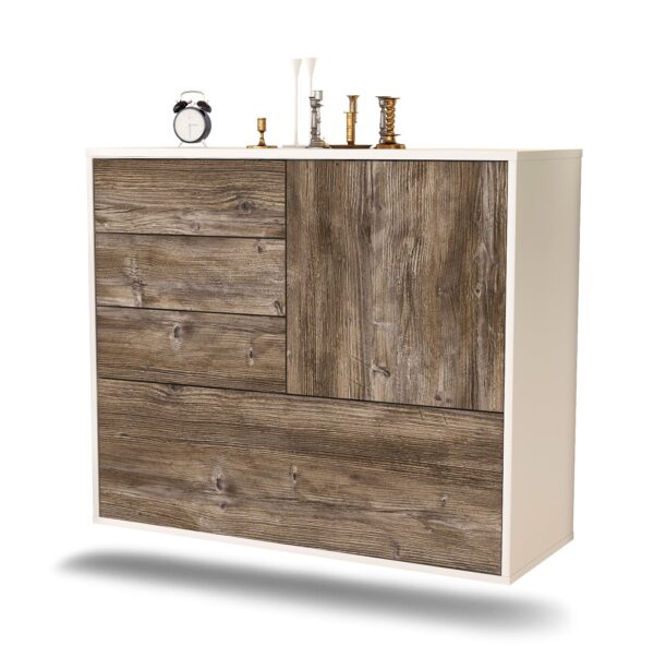Sideboard Fontana | hängend | Korpus Weiß | Front in Treibholz Holz Optik | 92x79x35cm (BxHxT)