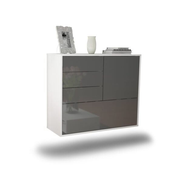 Sideboard Fontana | hängend | Korpus Weiß | Front in Hochglanz Grau | 92x79x35cm (BxHxT)