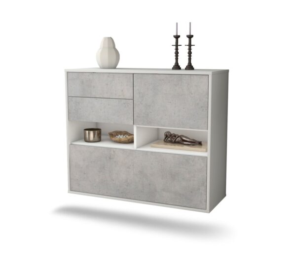 Sideboard Salt Lake City | hängend | Korpus Weiß | Front in Beton Optik | 92x79x35cm (BxHxT)