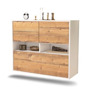 Sideboard Salt Lake City | hängend | Korpus Weiß | Front in Pinie Holz Optik | 92x79x35cm (BxHxT)