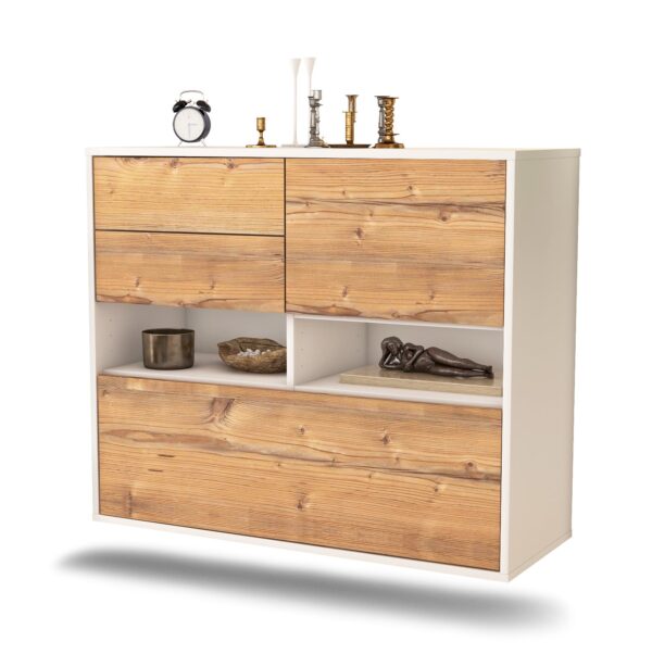 Sideboard Salt Lake City | hängend | Korpus Weiß | Front in Pinie Holz Optik | 92x79x35cm (BxHxT)