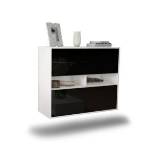 Sideboard Salt Lake City | hängend | Korpus Weiß | Front in Hochglanz Schwarz | 92x79x35cm (BxHxT)